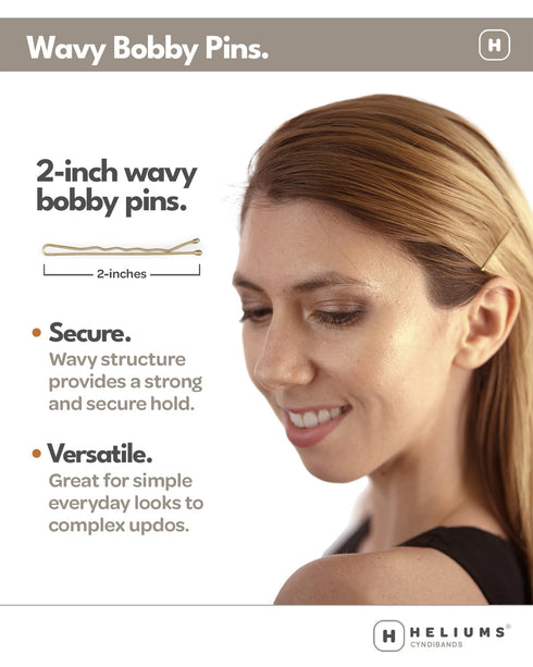 Heliums Bobby Pins - Metallic Matte Gray, 2 Inch Wavy Hair Pins, 48 Count for Grey and Silver Hair