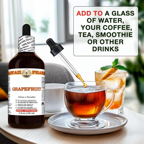 Hawaii Pharm 2 fl.oz Grapefruit (Citrus x Paradisi) Dry Peel Tincture, Made in Hawaii, Raw Materials, All Natural