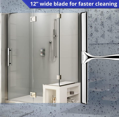 HOME SO 12” Shower Squeegee in Chrome Finish, Effective Rubber Blade for Windows, Glass Shower Doors, Mirrors