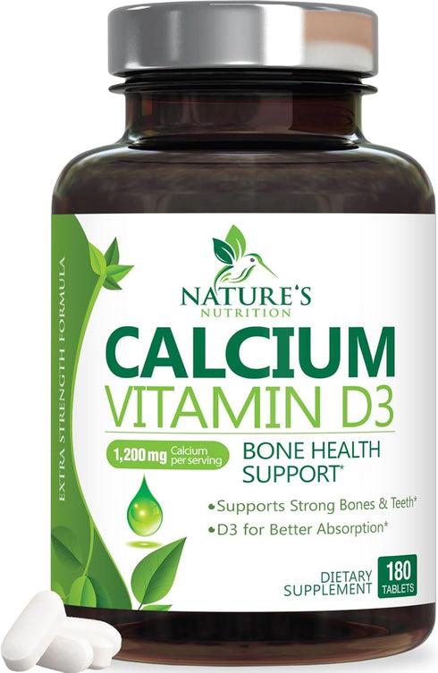 Calcium 1200 mg Plus Vitamin D3, 180 Tablets, Bone Health & Immune Support, Extra Strength