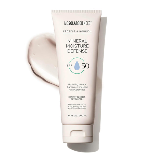 MDSolarSciences Mineral Moisture Defense SPF 50 Sunscreen - Water-Resistant Broad-Spectrum UV Protection, 3.4 Fl Oz