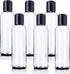 ljdeals 4 oz Clear Plastic Bottles with Black Disc Top Caps, Pack of 6, Refillable Containers for Shampoo, Lotions, BPA