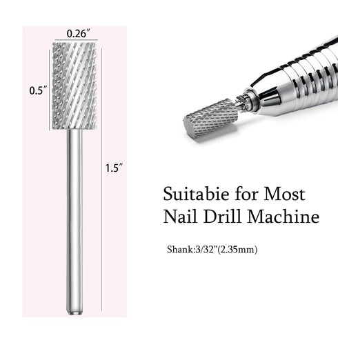 Tungsten Carbide Cylinder Nail Drill Bits, 3/32'' Two Way Rotate Use for Efile Electric File, Nail Art Tools