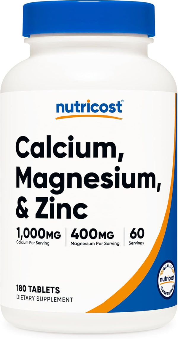 180 Tablets Nutricost Calcium, Magnesium & Zinc Tablets 1,415 mg - Gluten Free, Non-GMO Vitamin/Mineral Blend
