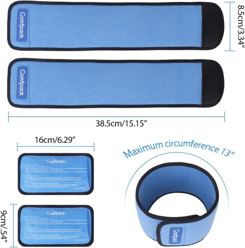 Cold Therapy Wrap with 2 Packs & 2 Sleeves - Reusable Gel Ice Packs for Foot, Wrist, Ankle Pain Relief, Blue