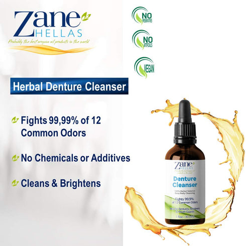 Zane Hellas Denture Cleaner with Oregano Oil, 1 fl.oz.-30ml for Plaque and Tartar Removal