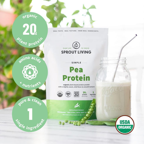Sprout Living Organic Pea Protein Powder, 2 Pound, 20g Plant Based Protein, Non-GMO, Gluten Free