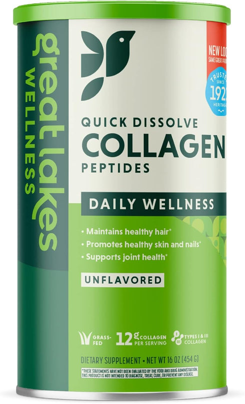Great Lakes Wellness Collagen Peptides Powder - Unflavored, 16oz, Quick Dissolve, Non-GMO, Keto, Kosher