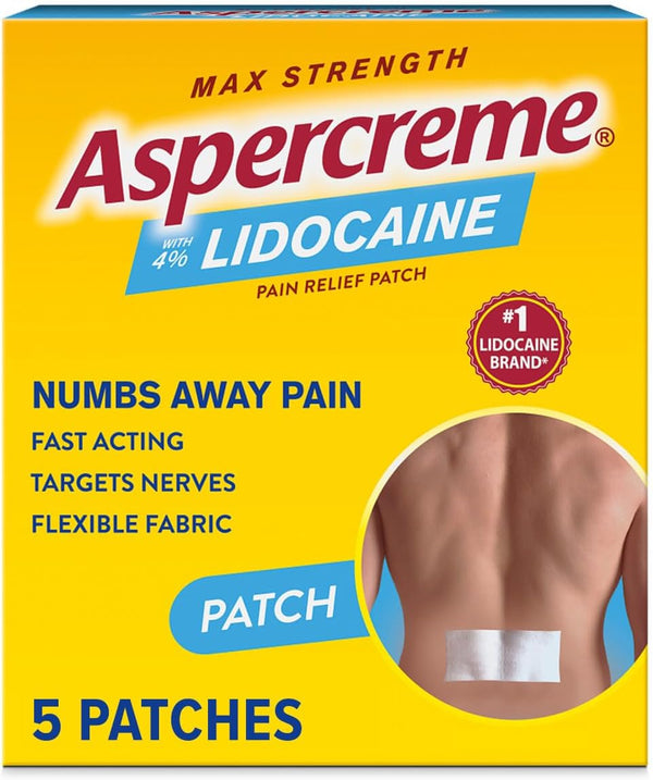 Aspercreme Max Strength Lidocaine Pain Relief Patch (5 Count) for Odor Free Back Pain