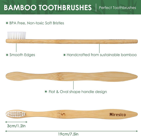 Bamboo Toothbrushes (10 Pack), Eco-Friendly Medium Firm Bristles, Natural Biodegradable Charcoal Wooden Tooth Brush