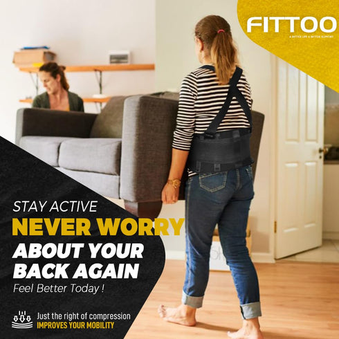 FITTOO Back Brace - Removable Suspenders & Lumbar Pad for Back Pain Relief, Heavy Lifting Support for Men & Women