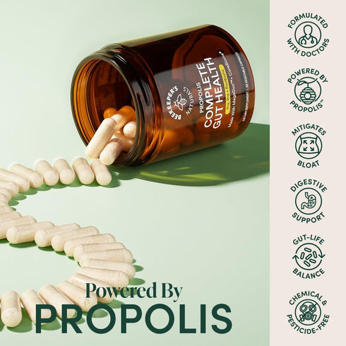 Beekeeper's Naturals Complete Gut Health - 3-in-1 Probiotics, Prebiotic, Postbiotic - 60ct Vegan Capsules for Digestive