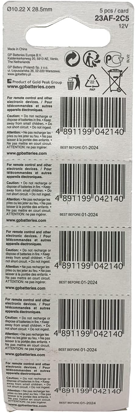 GP Batteries 23AE A23 12V Alkaline Batteries, Pack of 5