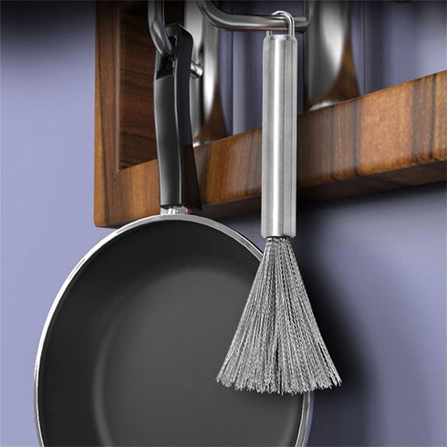 Kitchen Brush, Pot Scrubber, Steel Wool Scrubber with Handle for Cleaning Dishes, Silvery Steel Scrubber