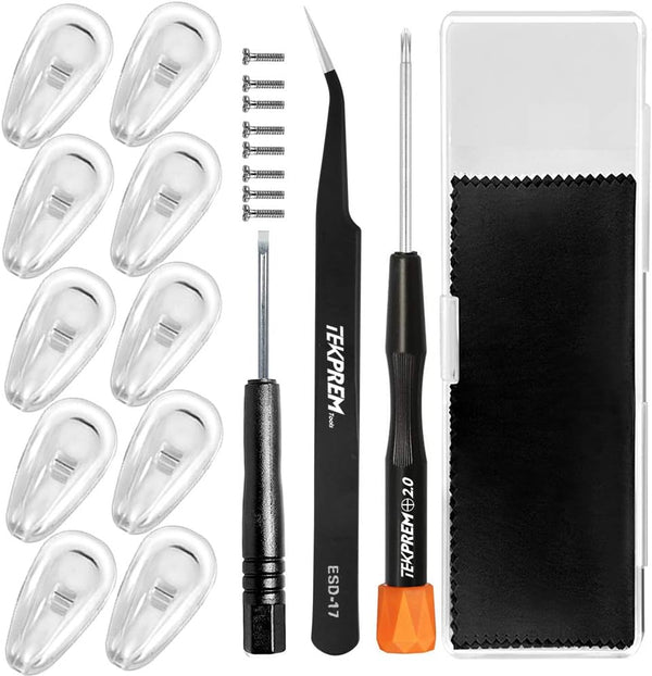 Eyeglasses Nose Pads, TEKPREM Screw in Replacement Kit with 5 Pairs Silicone Nose Pads, Tools