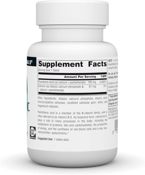 Source Naturals Pantothenic Acid 100 mg Vitamin B-5 Dietary Supplement - 100 Tablets