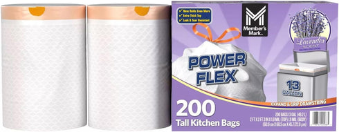 MEMBERS MARK (13 2 100 200 count Member's Mark Power Flex Tall Kitchen Drawstring Trash Bags Gallon, Rolls of ct.