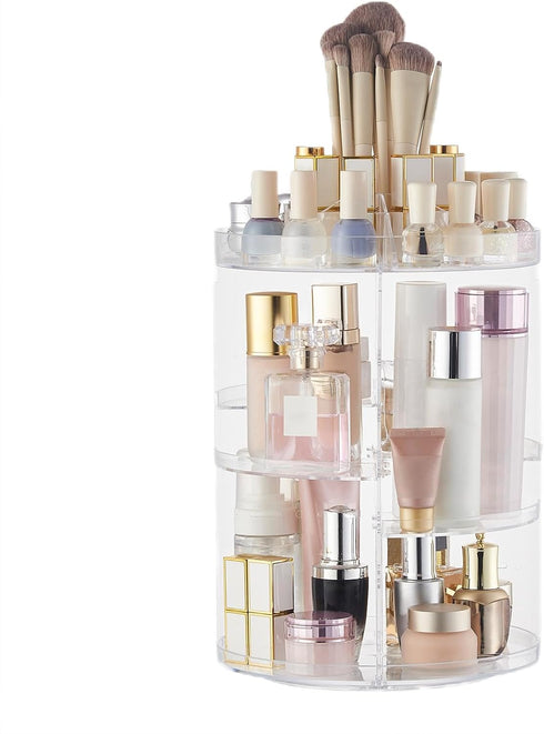 SUNFICON 360 Rotation Makeup Organizer, Crystal Clear Acrylic Cosmetic Storage Holder for Bathroom and Vanity
