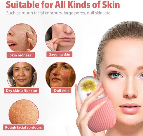 XHJRI Ice Cube Roller Massager for Face, Eyes and Neck, Reusable Silicone Ice Mold for Skin Care (Pink)
