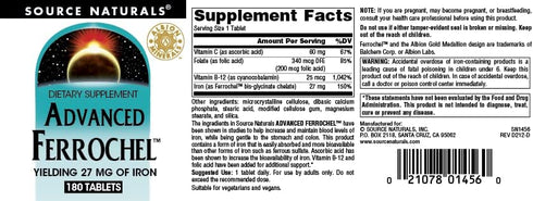Source Naturals Advanced Ferrochel, Dietary Supplement, 27 mg of Iron, 180 Tablets