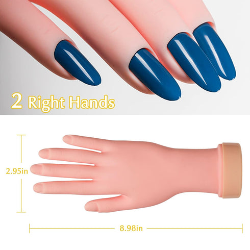 krofaue 2 Pack Right Hands Practice Nail Tips Art Trainer Tool, Flexible Bendable Movable Manicure Tool