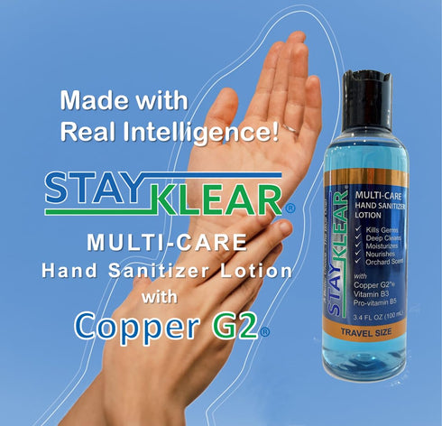 StayKlear (3.4 Oz) G2(R), B3, B5; New Multi-Care Hand Sanitizer Lotion Fl Travel Size with Copper Vitamin