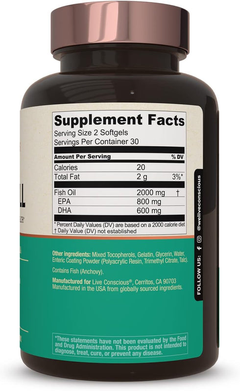 Live Conscious OmegaWell Fish Oil: Heart, Brain, and Joint Support, 800 mg EPA, 120 Count (2-Pack)