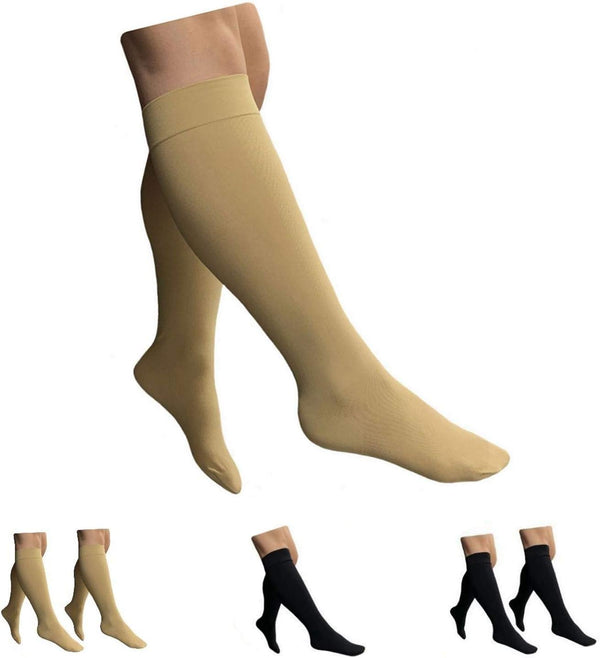 Closed Toe 15-20 mmHg Compression Plus Size Socks, Big Wide Leg Calf Socks (Beige, 5X-Large)