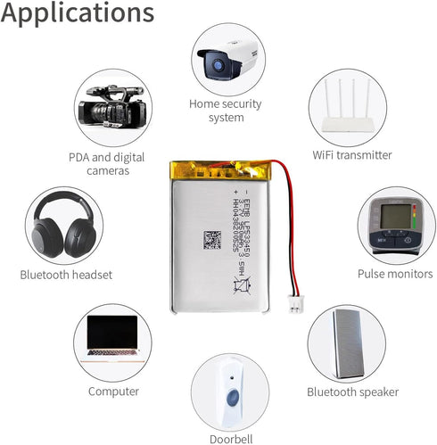 EEMB 3.7V 950mAh Lithium Polymer Battery, Rechargeable with JST 2.0mm Connector for Speaker, Wireless Device