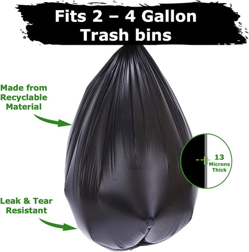 2-4 Gallon Small Black Trash Bags, 440 Count, Bathroom Garbage Bags for Home and Office
