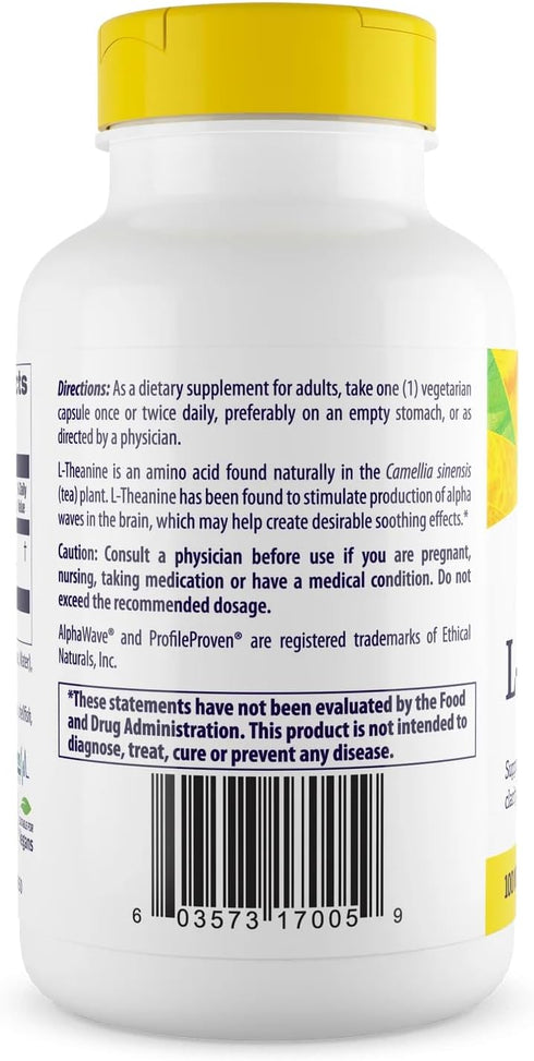 Healthy Origins L-Theanine 100 mg (AlphaWave) - Supports Relaxation, Brain Support, 180 Veggie Caps