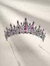 SWEETV Hot Pink Rhinestone Crystal Tiara Crown for Women, Antique Silver Metal Headband for Prom Birthday