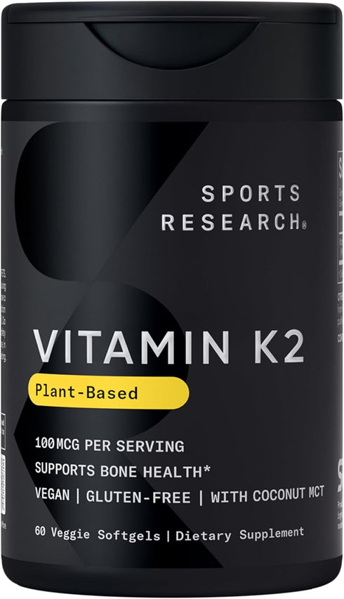 Sports Research Vitamin K2 as MK-7, 100mcg, 60 Veggie Softgels, Vegan Certified, Non-GMO