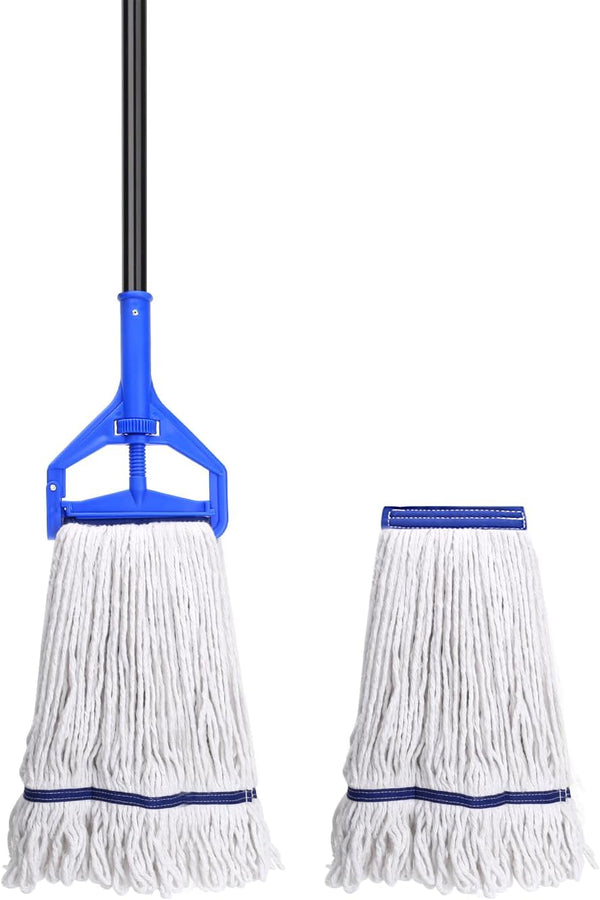 Loop-End String Mop Heavy Duty Commercial Mops with 2 Extra Replacement Heads, 59 Inch Cotton Wet Mop