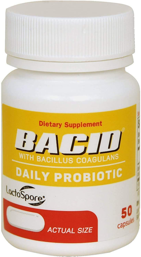 Daily Probiotic, Dietary Supplement for Digestive Health, 2 Billion Bacillus Coagulans Live Cultures, White, 50 Count