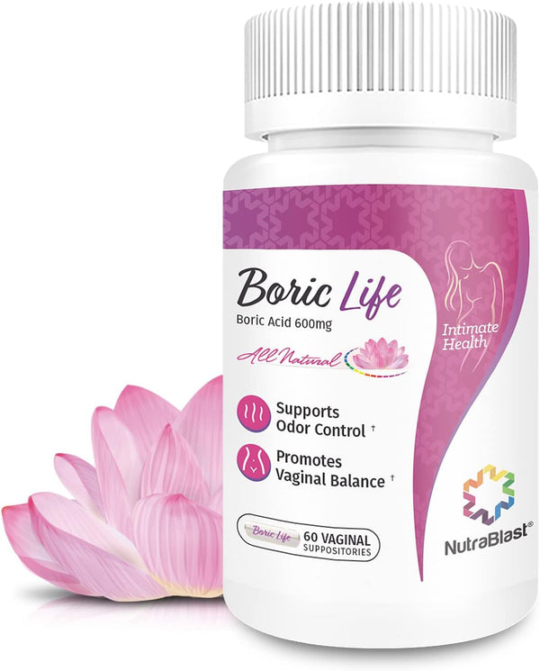 NutraBlast Boric Acid Vaginal Suppositories - 100% Pure Made in USA (60 Count)