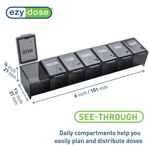 EZY DOSE Weekly (7-Day) Pill Case, Medicine Planner, Vitamin Organizer, Supplement Container, Travel Friendly, Large