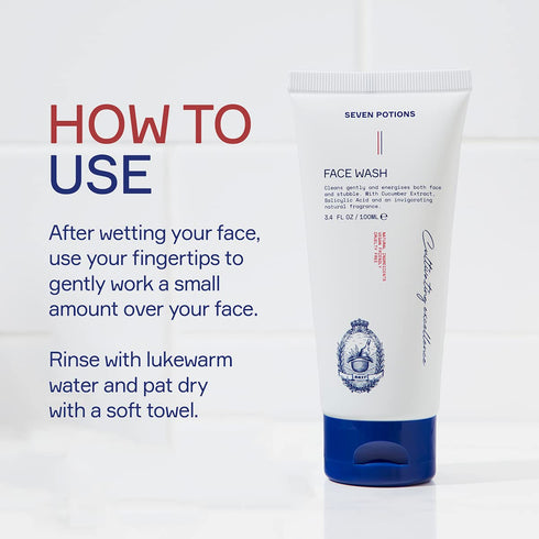 SEVEN POTIONS Face Wash for Men 3.4 FL OZ, Gentle Facial Cleanser for All Skin Types, Natural, Vegan, Cruelty Free