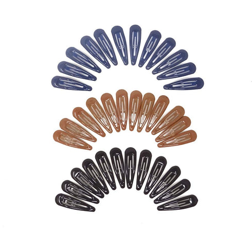 yueton 36pcs Black Blue Brown Glossy Snap Prong Clips, Bendy Hair Clips Barrettes for Ladies Girls