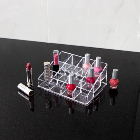 Isaac Jacobs Clear Acrylic Nail Polish Holder, 12 Compartment Organizer for Makeup and Essential Oils, 3 Rows (x4)