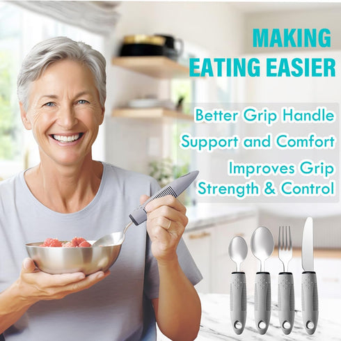 Adaptive Utensils, Adaptive Utensils 4pcs for Hand Tremors,Elderly, Arthritis,Parkinsons-Built Up Utensils for Adults–Easy Grip Aids Handle–2.5oz Each Weighted Silverware for Hand Tremors