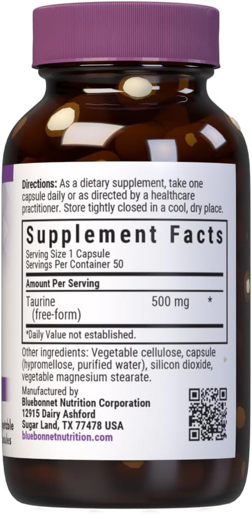 Bluebonnet Taurine 500 mg Vitamin Capsules, 50 Count