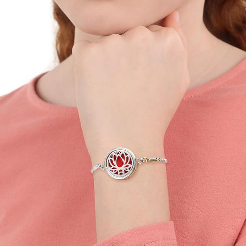 YWLI 10 Essential Oil Diffuser Bracelet Aromatherapy Locket Adjustable Stainless Steel Lotus Bracelet with Pcs Refill