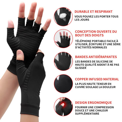 Copper Compression Arthritis Gloves, Fingerless Pain Relief Gloves for Men and Women, 1 Pair, Healing for Carpal Tunnel