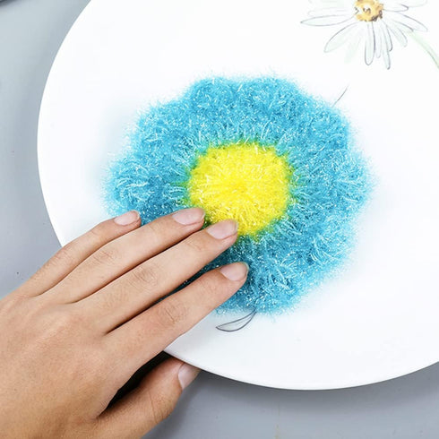 6 Pcs Flower Shaped Acrylic Dish Scrubbers, Colorful Kitchen Sponge Net Dish Cloths