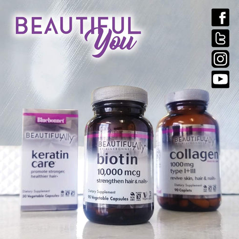 Bluebonnet Nutrition Beautiful Ally Biotin 10,000 mcg - Strengthen Hair & Nails, Vegan, 90 Vegetable Capsules
