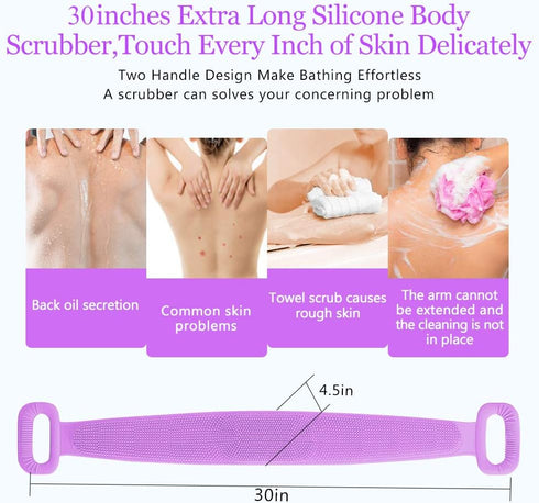 Inmorven Back Scrubber for Shower, Extra Long Silicone Exfoliating Body Brush with Handle for Men and Women (30