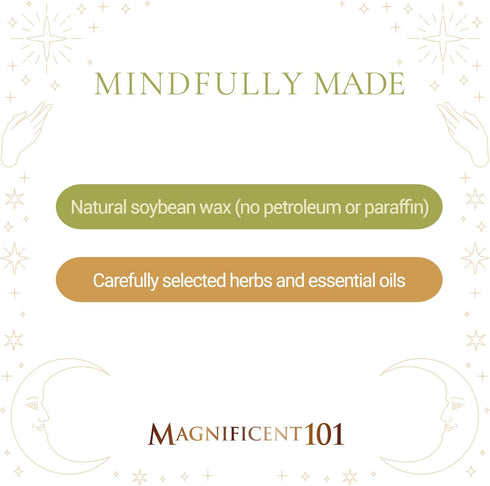 MAGNIFICENT 101 Abundance Manifestation Smudge Candle, 6 Oz Soy Wax, Infused with Lemon, Rosemary