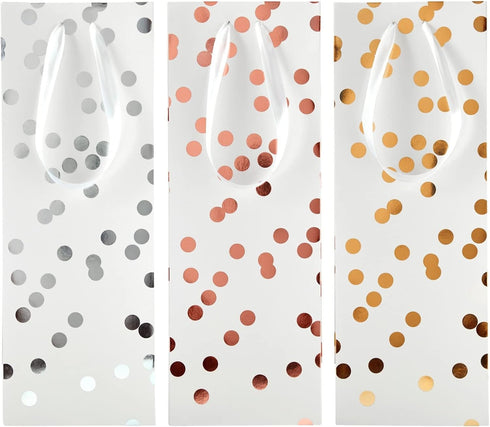 Set Pack 12-13.8x5x4 3 Sparkle and Bash Wine Gift Bags - Polka Dot Foil Style & Assorted Wine Bags for Gifts - Complete