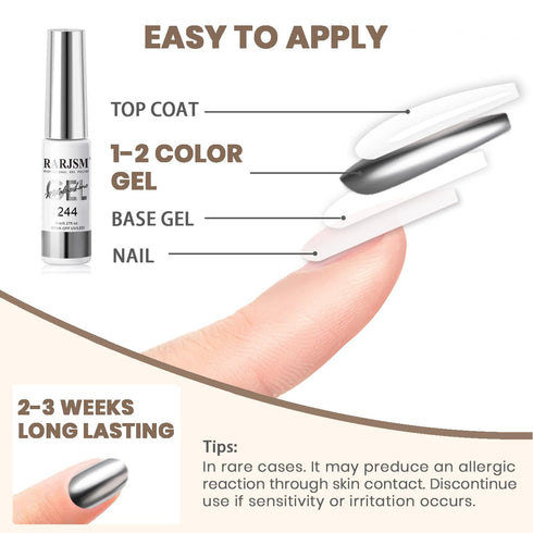 RARJSM Metallic Silver Gel Liner Nail Art, 3D Mirror Chrome Effect Gel Polish 8ml with Thin Brush for Home Salon DIY